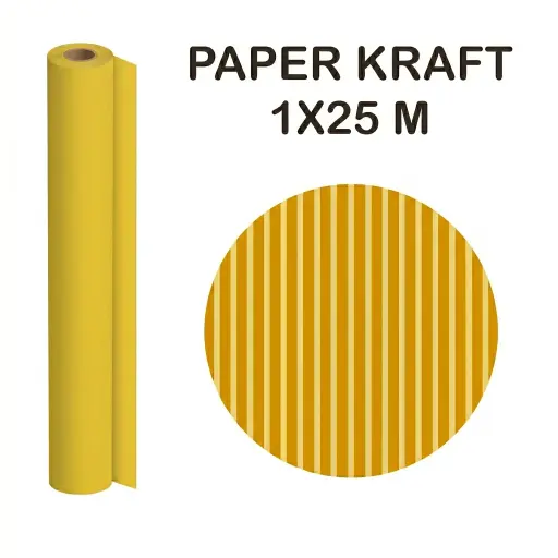 [002585] PAPEL KRAFT AMARILLO ROLLO 1x25M 65G