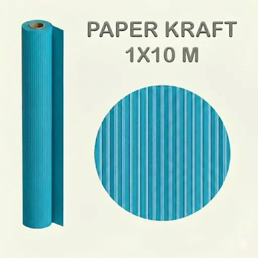 [497013] PAPEL KRAFT AZUL TURQUESA ROLLO 1x10M 65G