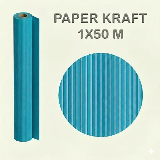 [497014] PAPEL KRAFT AZUL TURQUESA ROLLO 1x50M 65G