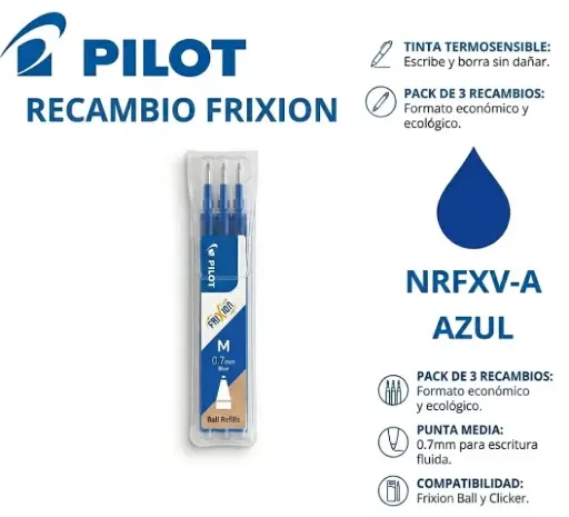 [119294] RECAMBIO PILOT FRIXION BALL AZUL BLISTER 3 UNIDADES