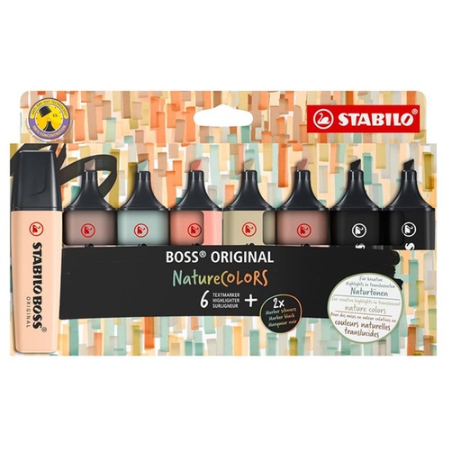 [081647] ROTULADOR STABILO BOSS PASTEL FLUORESCENTE 70 NATURE COLORS ESTUCHE 8 COLORES SURTIDOS