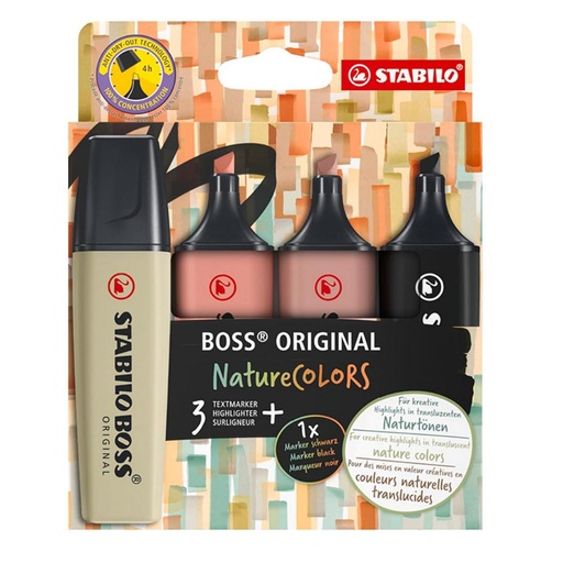 [081644] ROTULADOR STABILO BOSS PASTEL FLUORESCENTE NATURE COLORS ESTUCHE DE 4 COLORES SURTIDOS