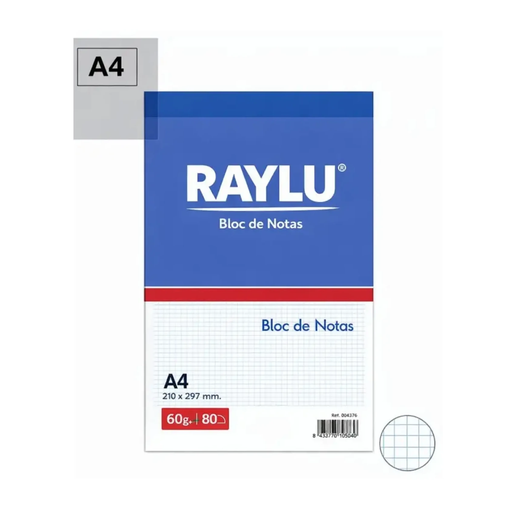 [001116] BLOC NOTAS MICROPERFORADO RAYLU A4 60 GRAMOS 80 HOJAS CUADRICULA 4 MM