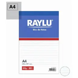 BLOC NOTAS MICROPERFORADO RAYLU A4 60 GRAMOS 80 HOJAS HORIZONTAL 