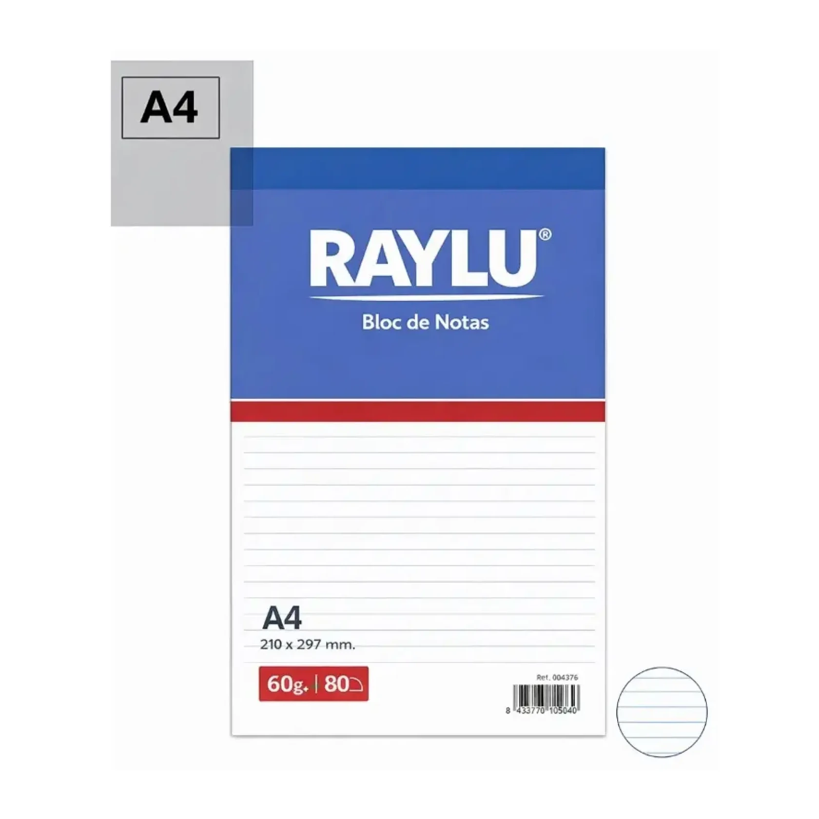 [001977] BLOC NOTAS MICROPERFORADO RAYLU A4 60 GRAMOS 80 HOJAS HORIZONTAL 
