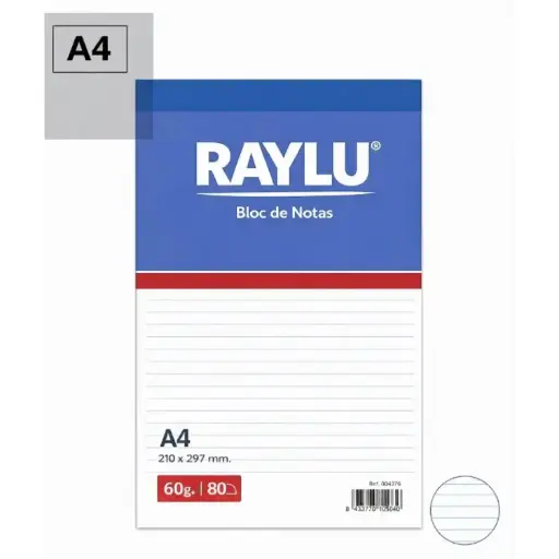 [001977] BLOC NOTAS MICROPERFORADO RAYLU A4 60 GRAMOS 80 HOJAS HORIZONTAL 