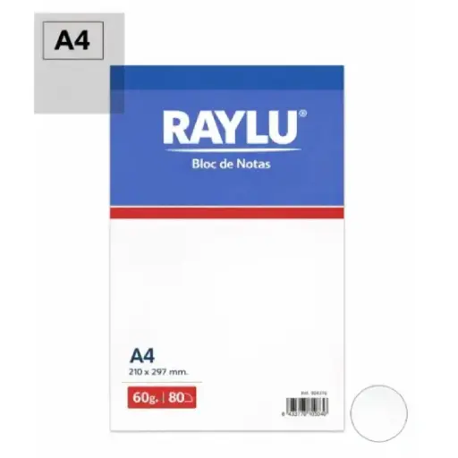 [001117] BLOC NOTAS MICROPERFORADO RAYLU A4 60 GRAMOS 80 HOJAS LISO