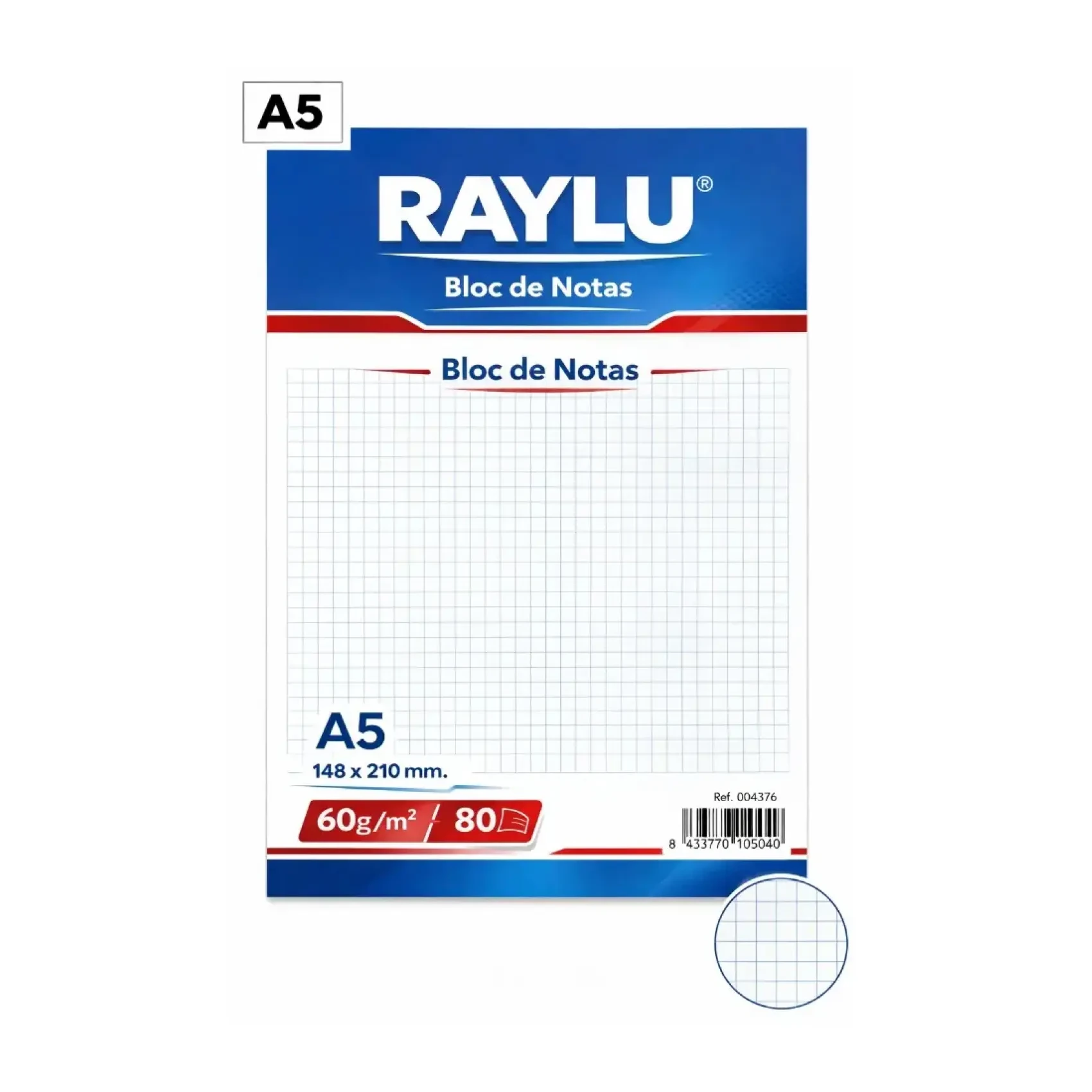 [001112] BLOC NOTAS MICROPERFORADO RAYLU A5 60 GRAMOS 80 HOJAS CUADRICULA 4 MM