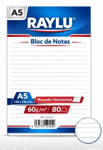 [001976] BLOC NOTAS MICROPERFORADO A5 60 GRAMOS 80 HOJAS HORIZONTAL