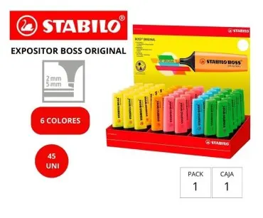 [120015] MARCADOR STABILO BOSS FLUORESCENTE 70 EXPOSITOR 45 UNIDADES