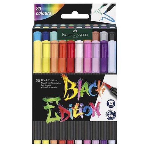 [081660] ROTULADOR FABER CASTEL BLACK EDITION  ROTULADORES PUNTA DE PINCEL  PACK 20 COLORES SURTIDOS