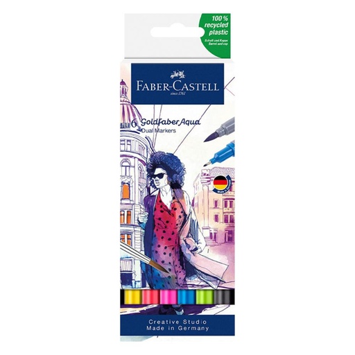 [081607] ROTULADOR FABER CASTEL GOLDFABER 6 COLORES SURTIDOS DOBLE PUNTA ACUARELABLE