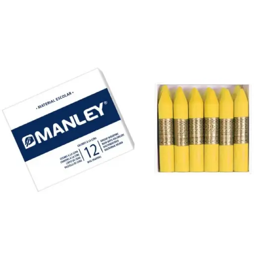 [825786] CERAS MANLEY Nº4 AMARILLO— ESTUCHE 12 UNICOLOR · CERA BLANDA · TRAZO SUAVE Y CUBRIENTE · IDEALES PARA ESCUELA Y BELLAS ARTES