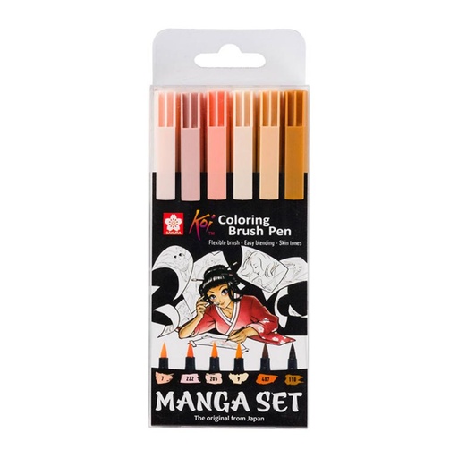 [600465] ROTULADOR SAKURA KOI BRUSH PEN MANGA SET DE 6 ROTULADORES PUNTA PINCEL