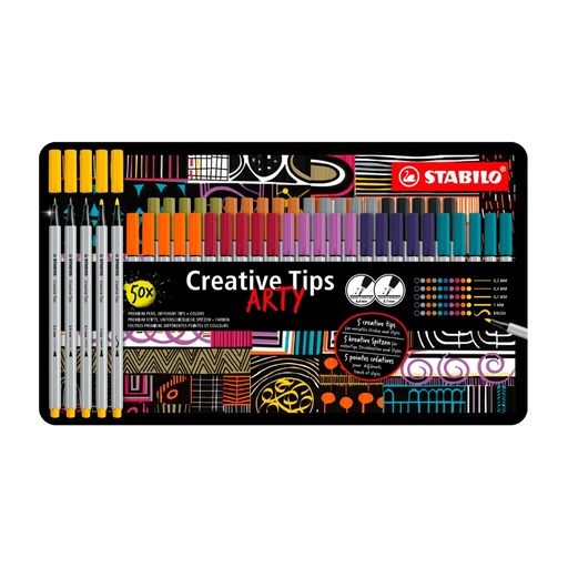 [119663] ROTULADOR STABILO CREATIVE TIPS ESTUCHE METÁLICO 50 ROTULADORES MULTICOLOR
