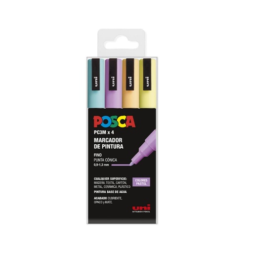 [122034] ROTULADOR POSCA PC-3M/4C ESTUCHE 4 COLORES PASTEL SURTIDOS