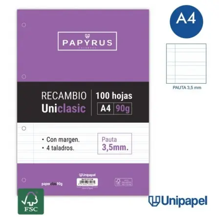 [825516] RECAMBIO PAPYRUS A4 100H PAUTA 3,5MM