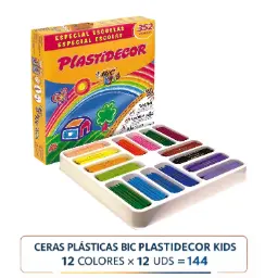 CERAS PLÁSTICAS BIC PLASTIDECOR KIDS 12 COLORES×12 UDS 144UDS
