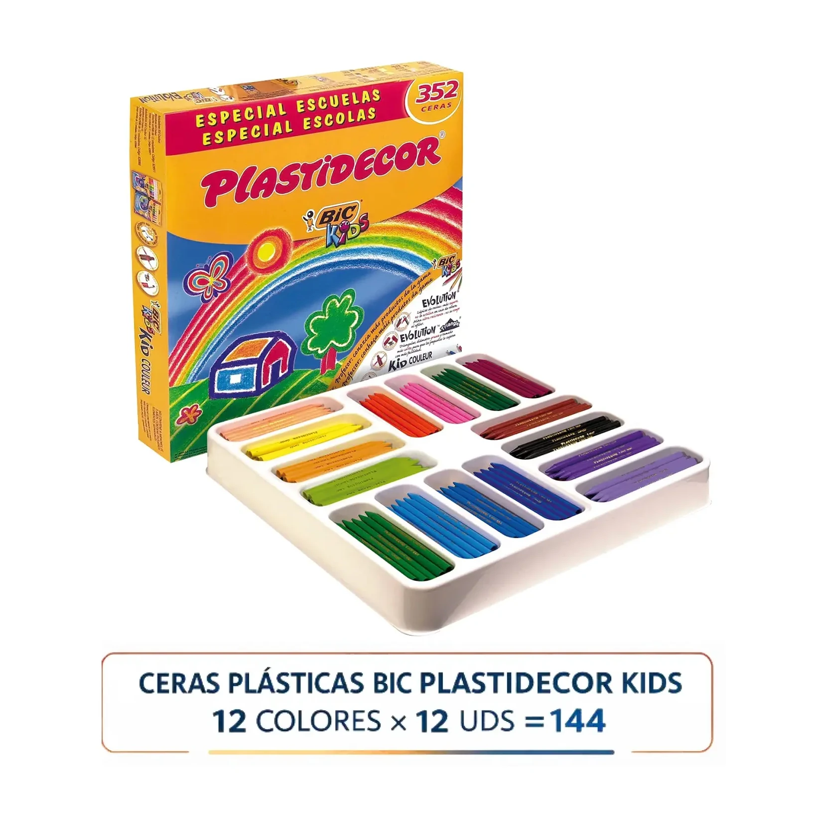 [649805] CERAS PLÁSTICAS BIC PLASTIDECOR KIDS 12 COLORES×12 UDS 144UDS