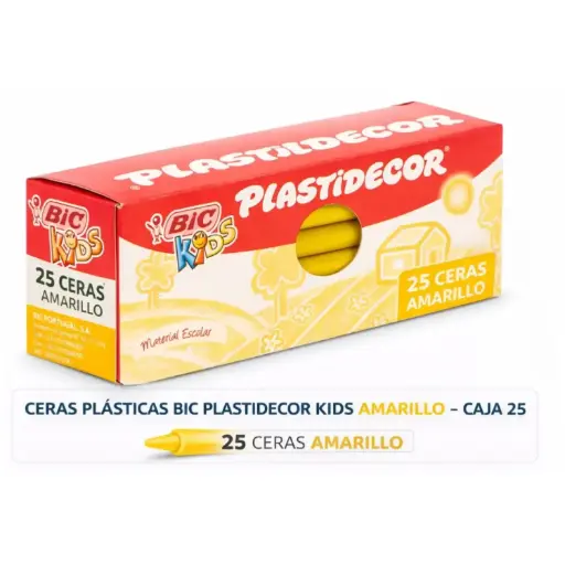 [649823] CERAS PLÁSTICAS BIC PLASTIDECOR KIDS AMARILLO CAJA 25