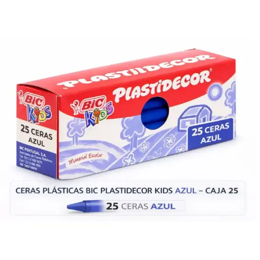[649827] CERAS PLÁSTICAS BIC PLASTIDECOR KIDS AZUL CAJA 25