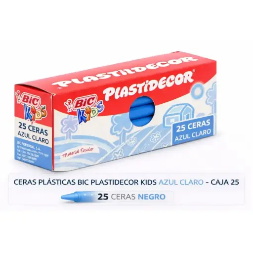 [649830] CERAS PLÁSTICAS BIC PLASTIDECOR KIDS AZUL CLARO CAJA 25
