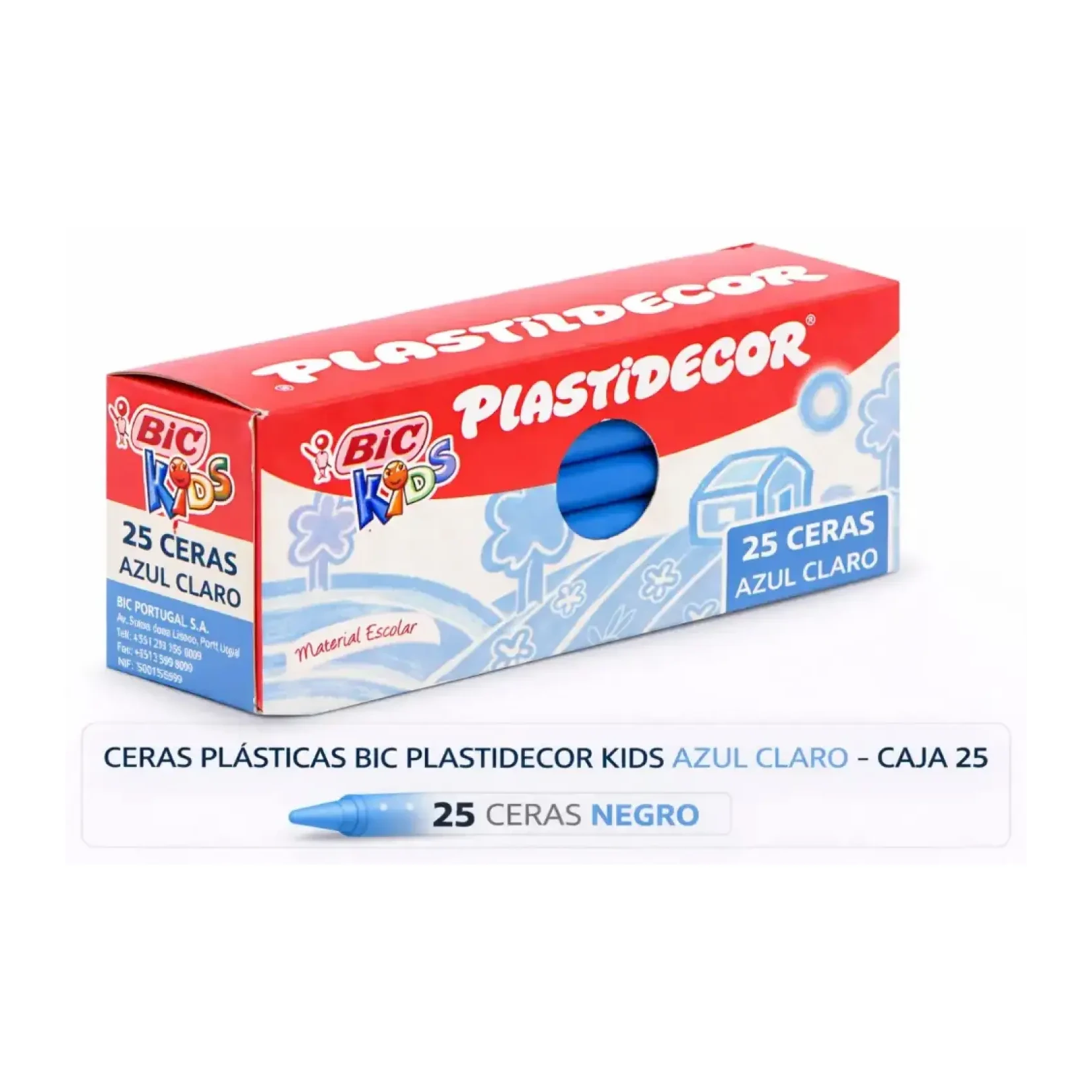 [649830] CERAS PLÁSTICAS BIC PLASTIDECOR KIDS AZUL CLARO CAJA 25