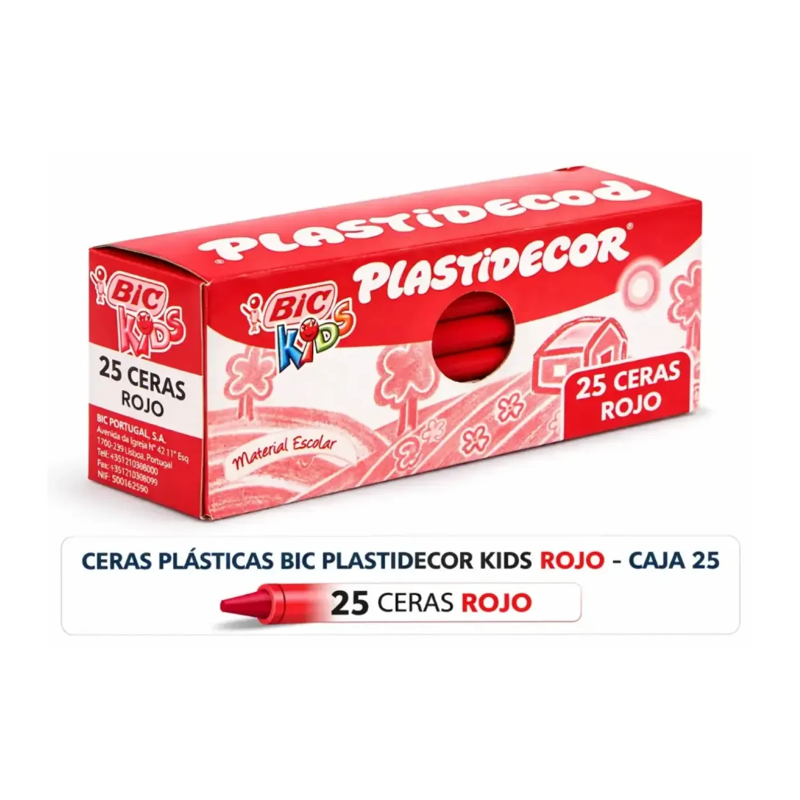 [649821] CERAS PLÁSTICAS BIC PLASTIDECOR KIDS ROJO CAJA 25