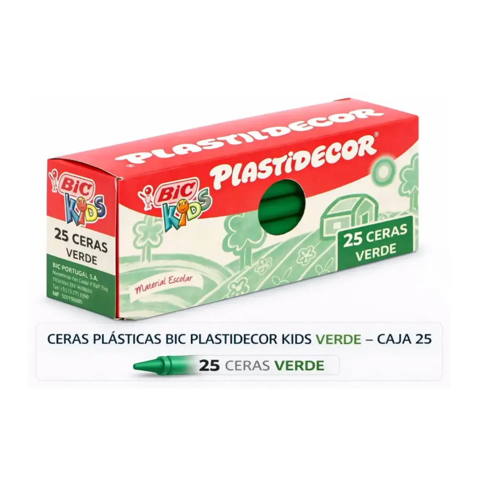 [649828] CERAS PLÁSTICAS BIC PLASTIDECOR KIDS VERDE CAJA 25