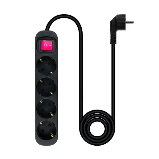[120473] REGLETA 4 TOMAS CON INTERRUPTOR NEGRO CABLE DE 1.5 METROS