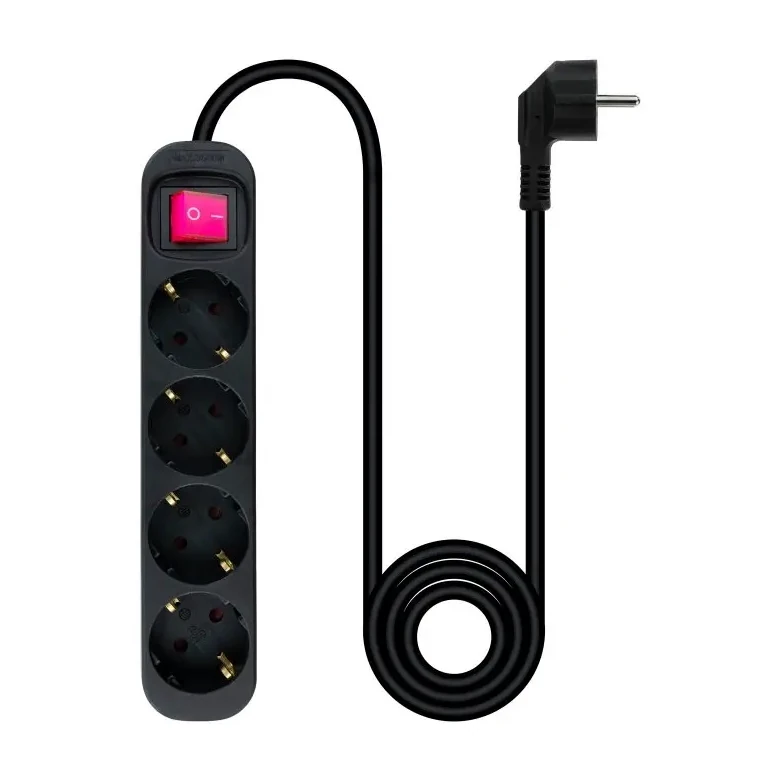 [120474] REGLETA 4 TOMAS CON INTERRUPTOR NEGRO CABLE 3 METROS