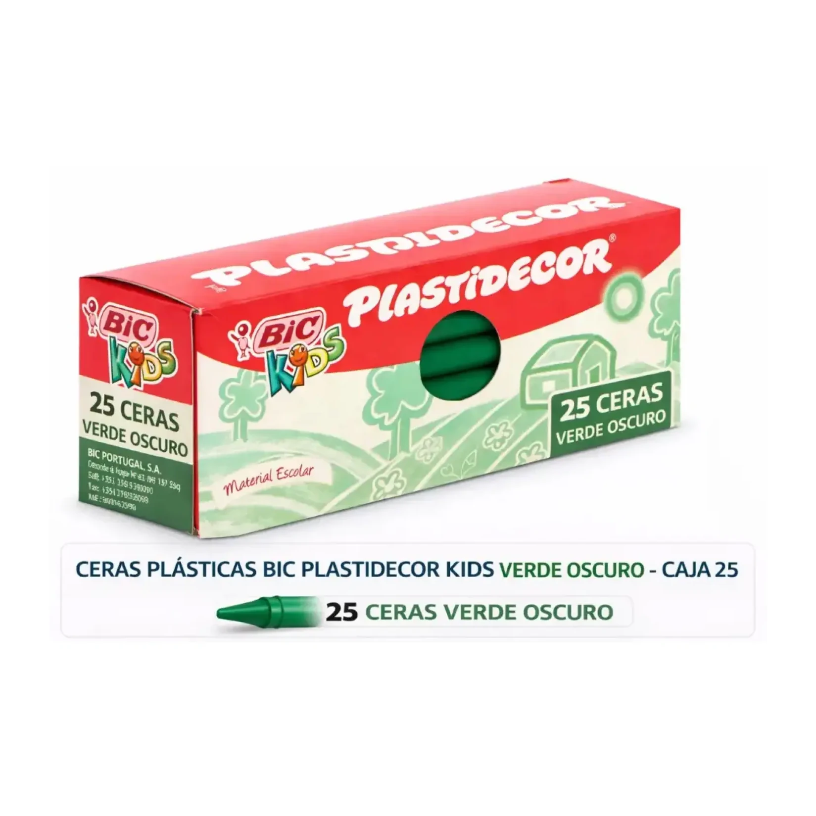 [649826] CERAS PLÁSTICAS BIC PLASTIDECOR KIDS VERDE OSCURO CAJA 25