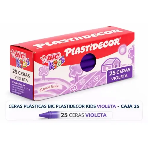 [649824] CERAS PLÁSTICAS BIC PLASTIDECOR KIDS VIOLETA CAJA 25