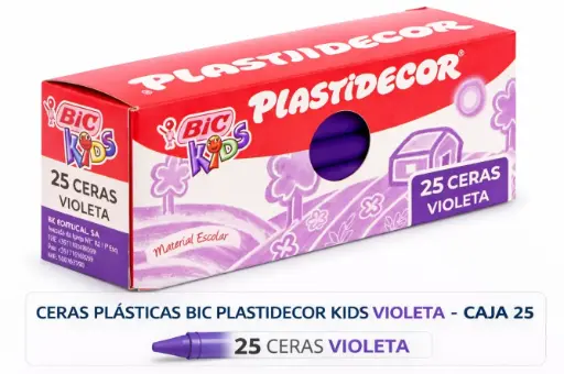 [649824] CERAS PLÁSTICAS BIC PLASTIDECOR KIDS VIOLETA CAJA 25