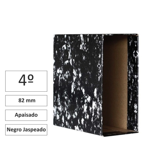 [180094] CAJA ARCHIVADOR AZ 4º APAISADO NEGRO JASPEADO ·RAYLU PAPER · LOMO 82 MM