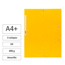 CARPETA A4+ CON GOMAS Y 3 SOLAPAS CARTÓN 400 G AMARILLO