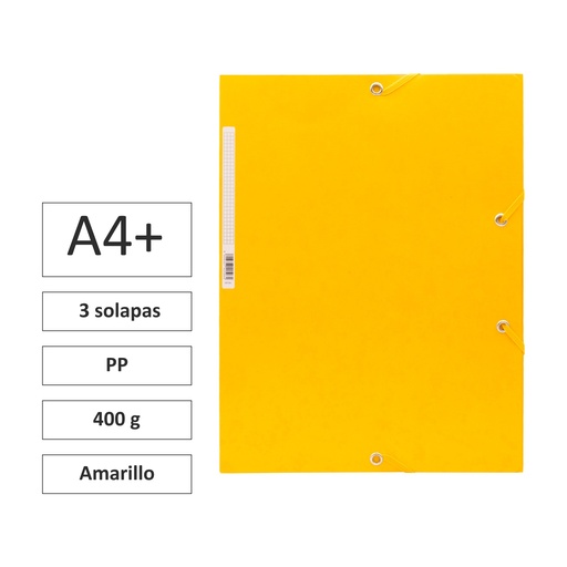 [180580] CARPETA A4+ CON GOMAS Y 3 SOLAPAS CARTÓN 400 G AMARILLO