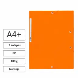 CARPETA A4+ CON GOMAS Y 3 SOLAPAS CARTÓN 400 G NARANJA 