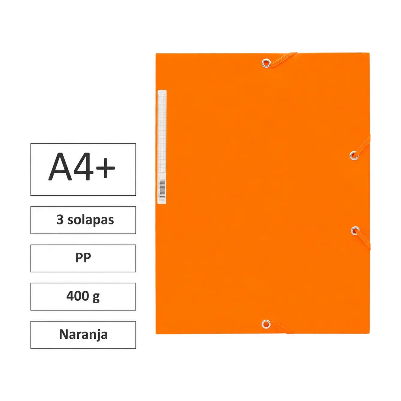 [180578] CARPETA A4+ CON GOMAS Y 3 SOLAPAS CARTÓN 400 G NARANJA 