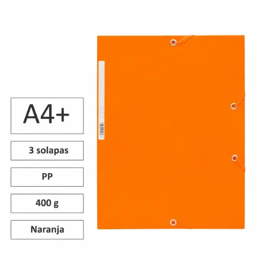[180578] CARPETA A4+ CON GOMAS Y 3 SOLAPAS CARTÓN 400 G NARANJA 
