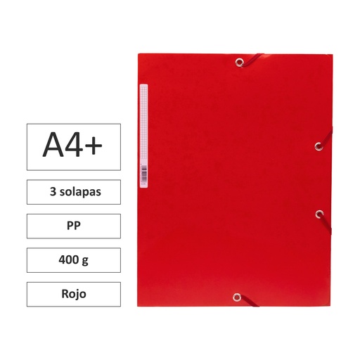 [180576] CARPETA A4+ CON GOMAS Y 3 SOLAPAS CARTÓN 400 G ROJO 