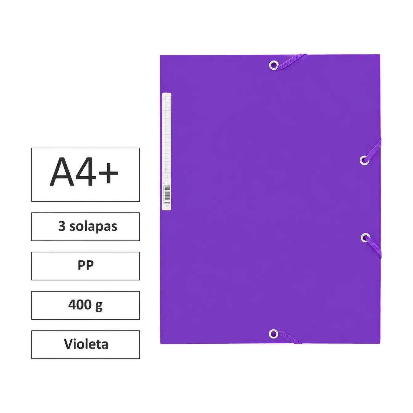 [180579] CARPETA A4+ CON GOMAS Y 3 SOLAPAS CARTÓN 400 G VIOLETA