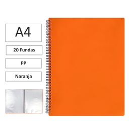 CARPETA ESPIRAL MAXIPLAS A4 20 FUNDAS Y GOMAS NARANJA