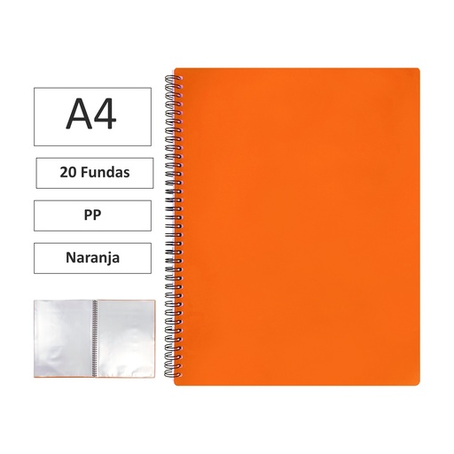 [180613] CARPETA ESPIRAL MAXIPLAS A4 20 FUNDAS Y GOMAS NARANJA