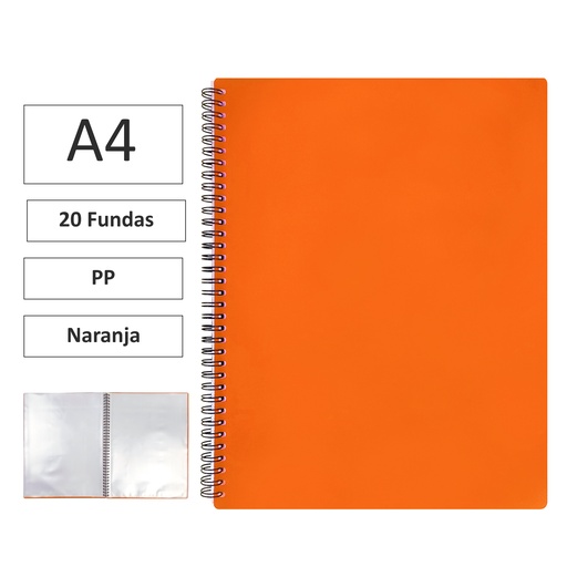 [180613] CARPETA ESPIRAL MAXIPLAS A4 20 FUNDAS Y GOMAS NARANJA