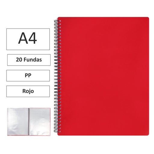 [180614] CARPETA ESPIRAL MAXIPLAS A4 20 FUNDAS Y GOMAS ROJO