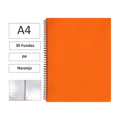 [180617] CARPETA ESPIRAL MAXIPLAS A4 30 FUNDAS Y GOMAS NARANJA