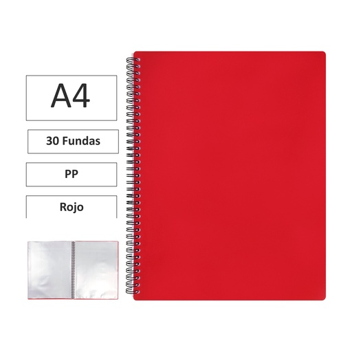 [180618] CARPETA ESPIRAL MAXIPLAS A4 30 FUNDAS Y GOMAS ROJO
