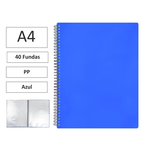[180622] CARPETA ESPIRAL MAXIPLAS A4 40 FUNDAS Y GOMAS – AZUL
