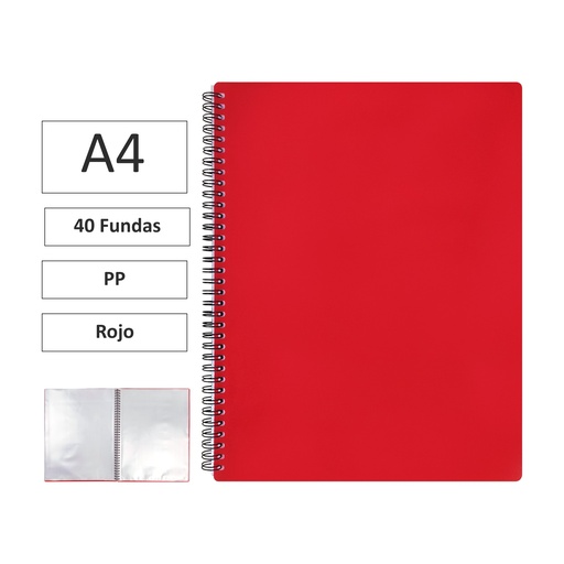 [180628] CARPETA ESPIRAL MAXIPLAS A4 40 FUNDAS Y GOMAS ROJO